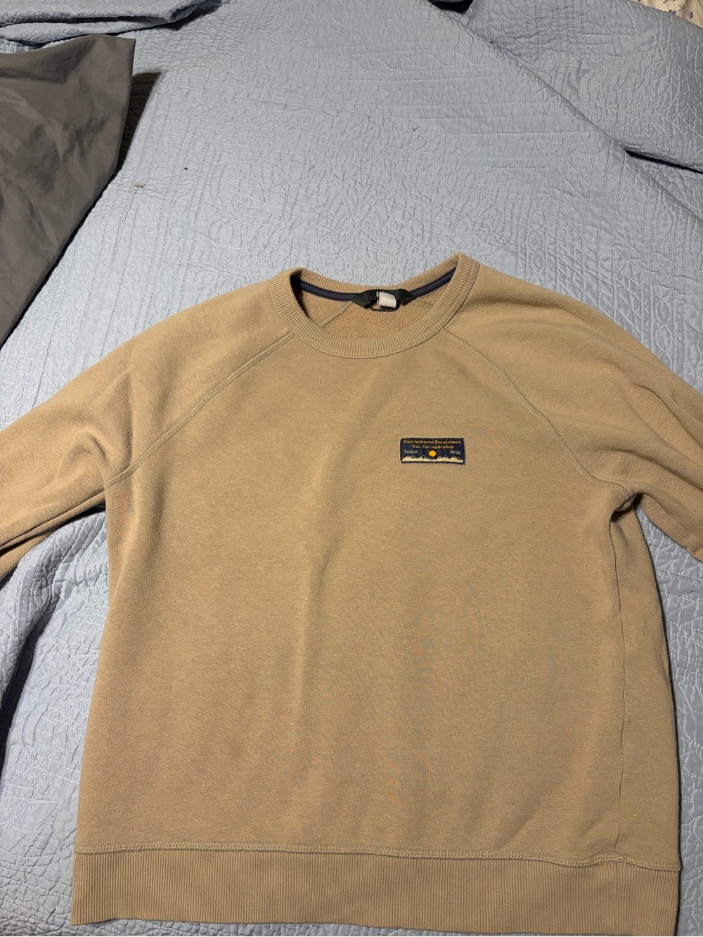 REI Tan Crewneck Sweatshirt with Small Chest Patch